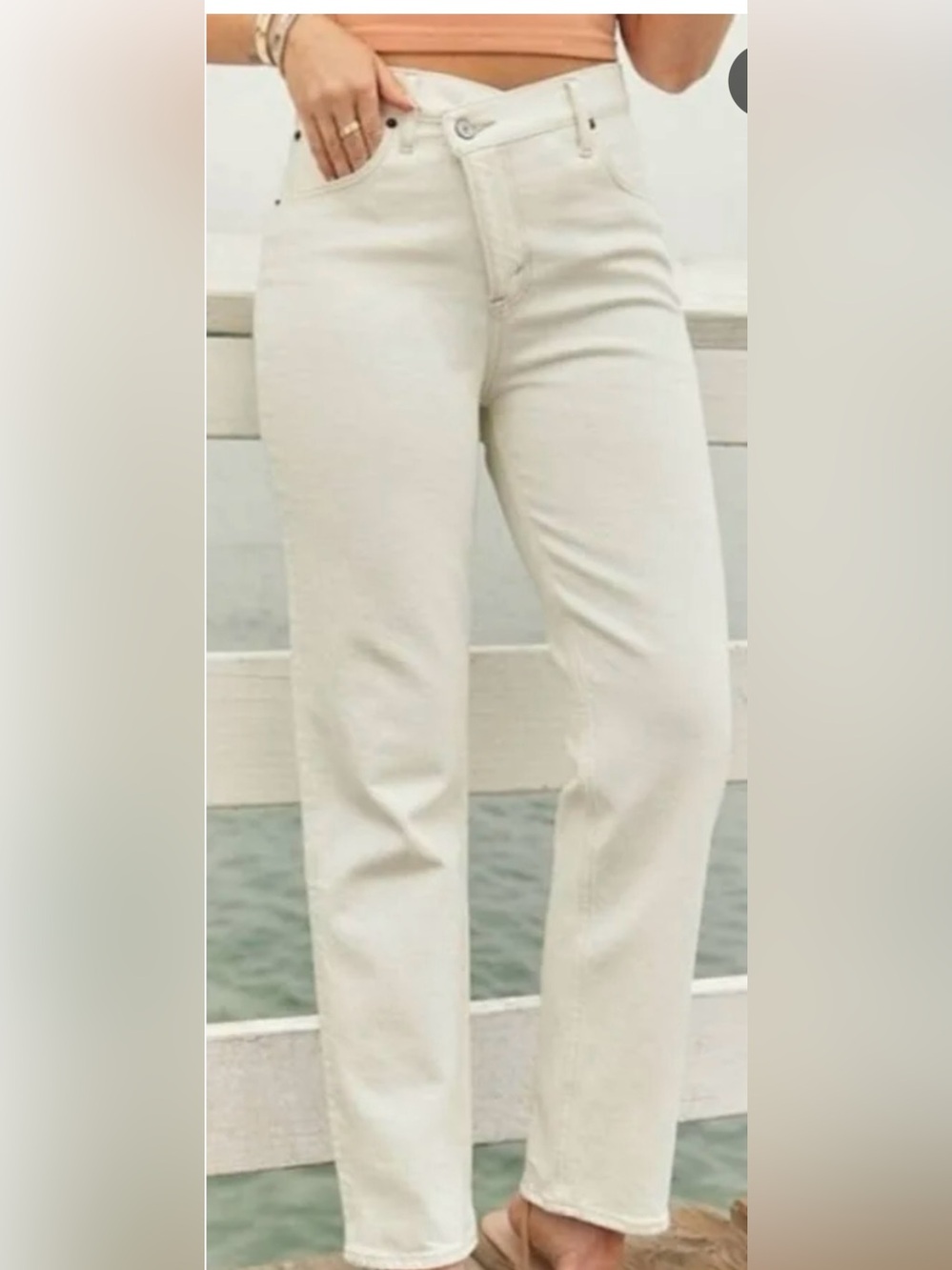Abercrombie & Fitch Off-White High Waisted Cross Over Straight Leg Pants